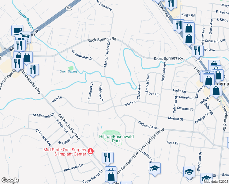 map of restaurants, bars, coffee shops, grocery stores, and more near 102 Vernon Traylor Drive in Smyrna
