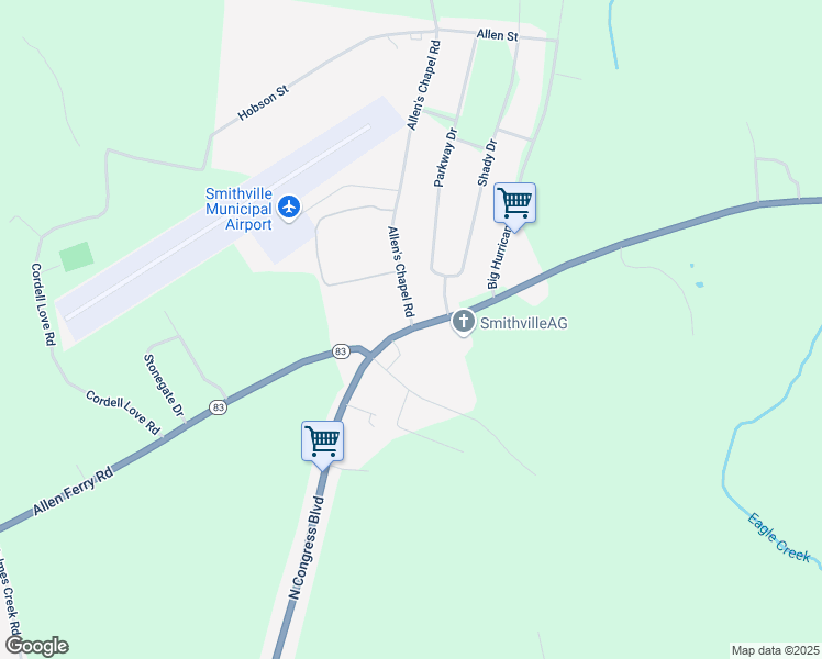 map of restaurants, bars, coffee shops, grocery stores, and more near 1591 Cookeville Highway in Smithville
