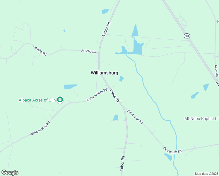 map of restaurants, bars, coffee shops, grocery stores, and more near 101 Williamsburg Road in Olin