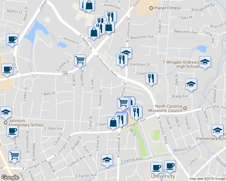 map of restaurants, bars, coffee shops, grocery stores, and more near 914 Norwood Avenue in High Point