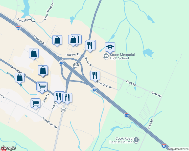 map of restaurants, bars, coffee shops, grocery stores, and more near in Crossville