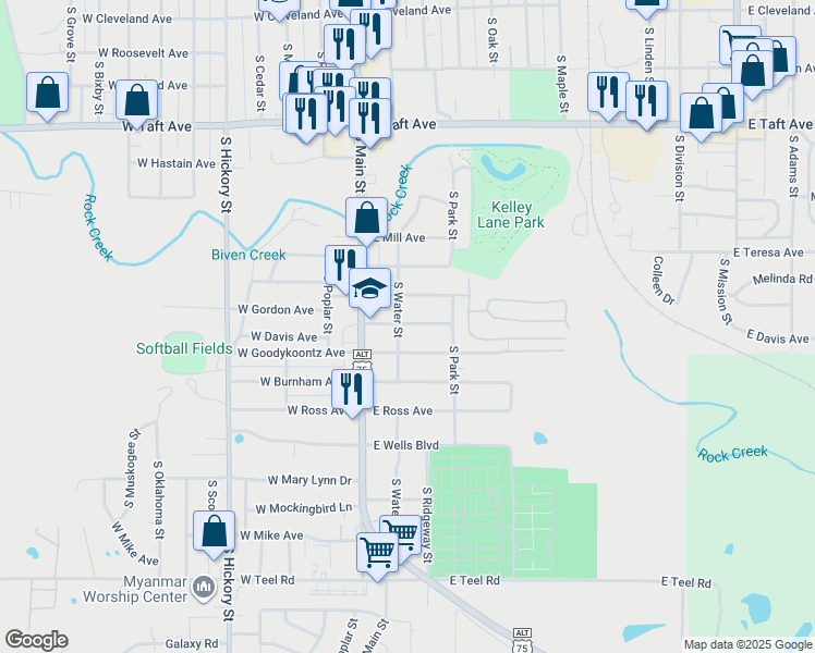 map of restaurants, bars, coffee shops, grocery stores, and more near 13 East Goodykoontz Avenue in Sapulpa