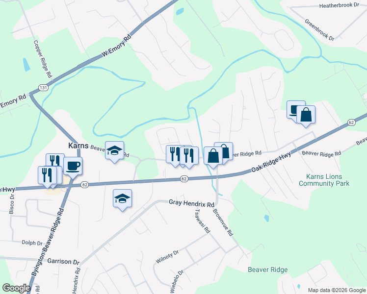 map of restaurants, bars, coffee shops, grocery stores, and more near 3318 Adams Gate Road in Knoxville
