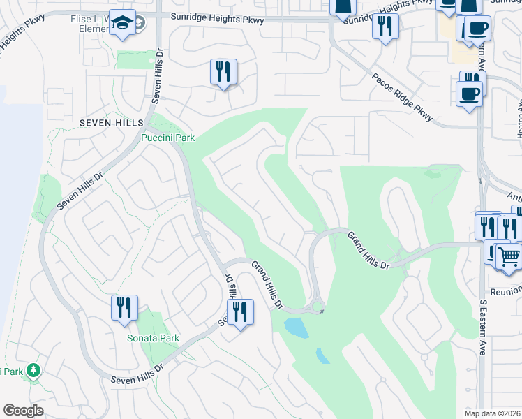 map of restaurants, bars, coffee shops, grocery stores, and more near 1292 Panini Drive in Henderson