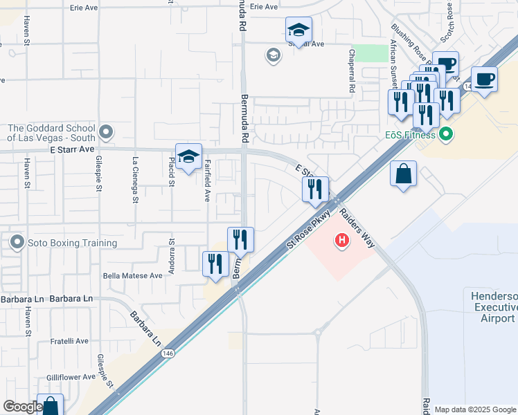 map of restaurants, bars, coffee shops, grocery stores, and more near 1294 Ossa Street in Henderson