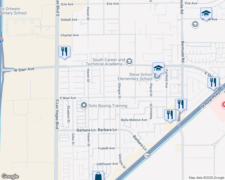 map of restaurants, bars, coffee shops, grocery stores, and more near 178 Elexese Court in Las Vegas