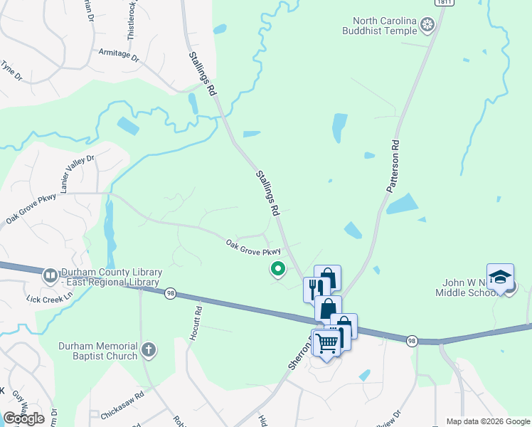 map of restaurants, bars, coffee shops, grocery stores, and more near 211 Briarhaven Drive in Durham