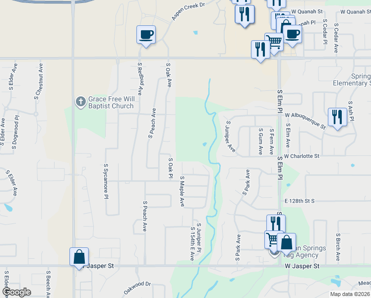 map of restaurants, bars, coffee shops, grocery stores, and more near 1208 West Decatur Place in Broken Arrow