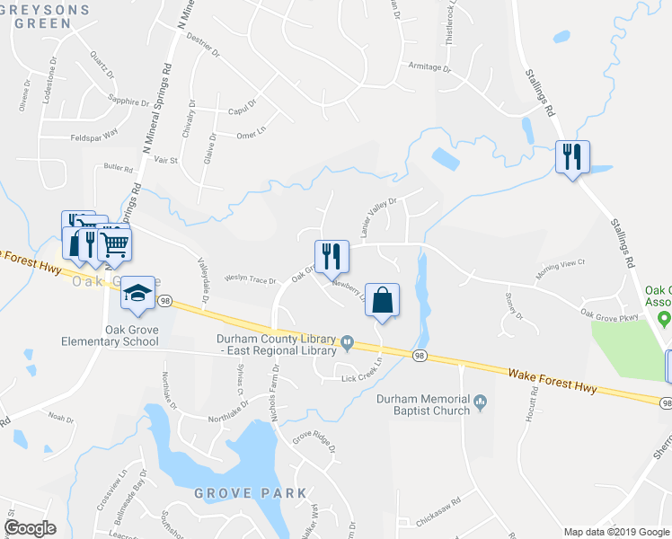 map of restaurants, bars, coffee shops, grocery stores, and more near 7 Bermuda Ct in Durham