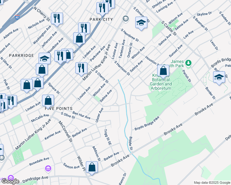 map of restaurants, bars, coffee shops, grocery stores, and more near 617 South Cherry Street in Knoxville