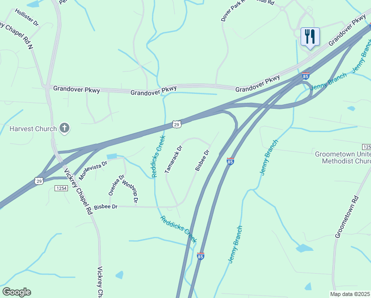 map of restaurants, bars, coffee shops, grocery stores, and more near 5017 Tamarack Drive in Greensboro
