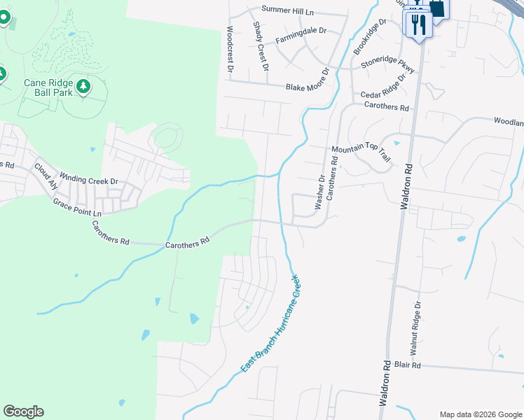 map of restaurants, bars, coffee shops, grocery stores, and more near 100 Macaw Lane in La Vergne