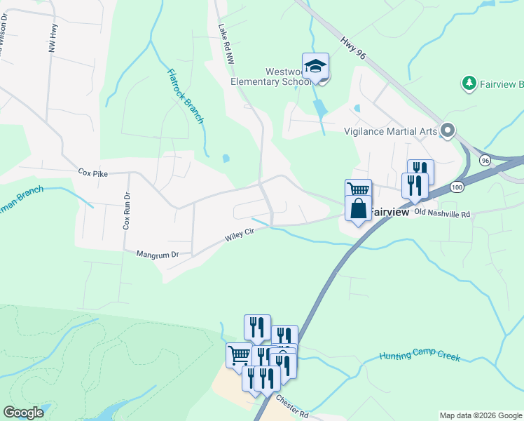 map of restaurants, bars, coffee shops, grocery stores, and more near 7502 Nathaniel Woods Boulevard in Fairview