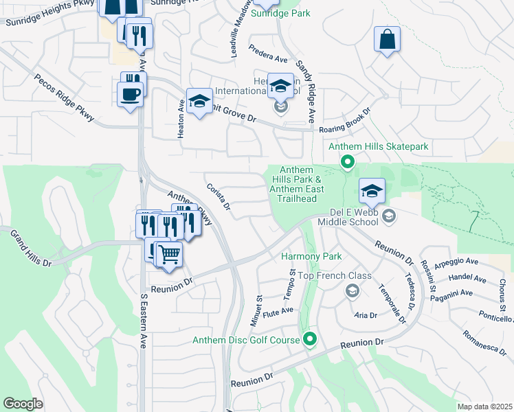 map of restaurants, bars, coffee shops, grocery stores, and more near 2415 Taragato Avenue in Henderson
