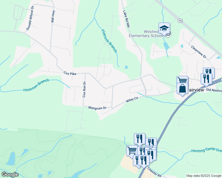map of restaurants, bars, coffee shops, grocery stores, and more near 7269 Cox Pike in Fairview