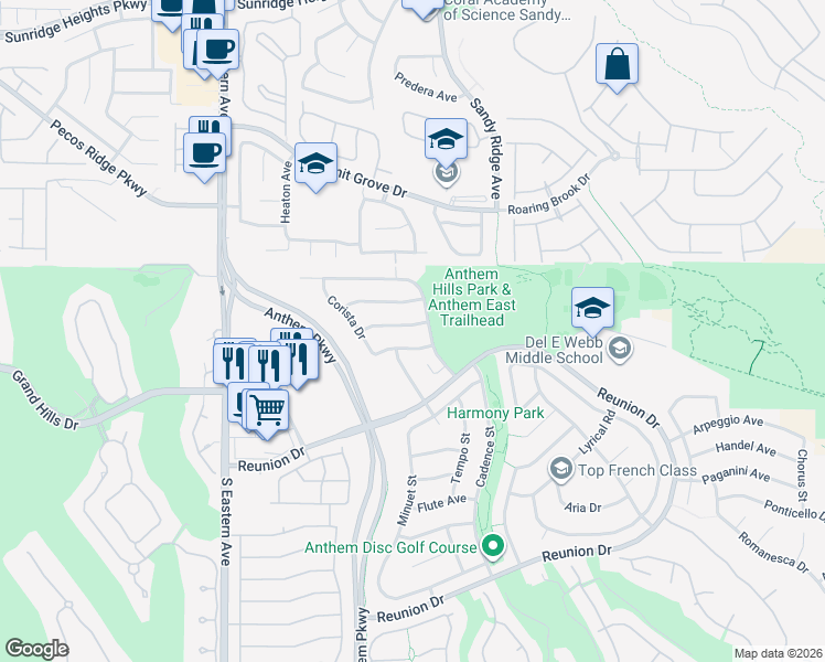 map of restaurants, bars, coffee shops, grocery stores, and more near 2413 Taragato Avenue in Henderson