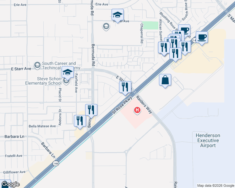 map of restaurants, bars, coffee shops, grocery stores, and more near 3758 Rosy Carina Place in Henderson