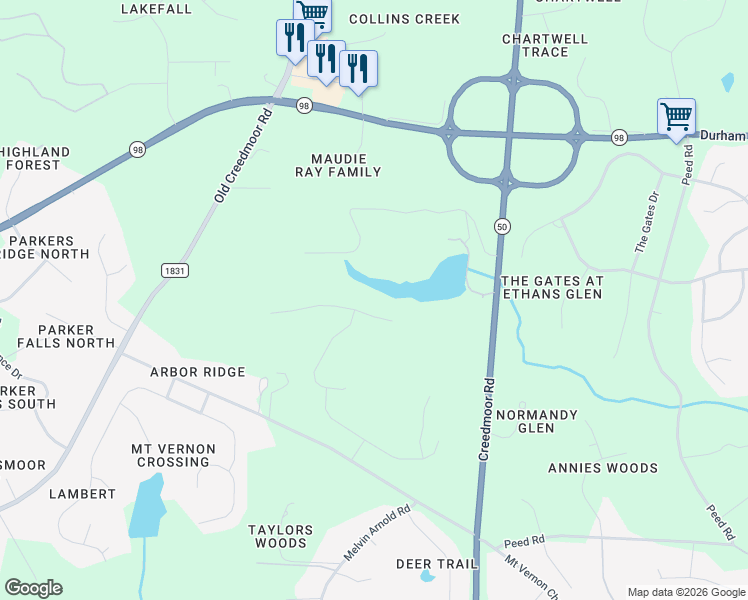 map of restaurants, bars, coffee shops, grocery stores, and more near 1424 Lake Adventure Court in Raleigh