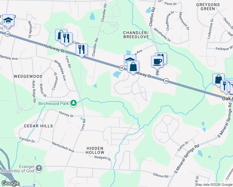 map of restaurants, bars, coffee shops, grocery stores, and more near 5 Cornstalk Court in Durham
