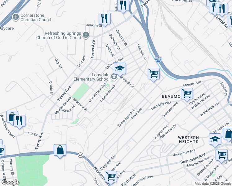 map of restaurants, bars, coffee shops, grocery stores, and more near 1509 New York Avenue in Knoxville