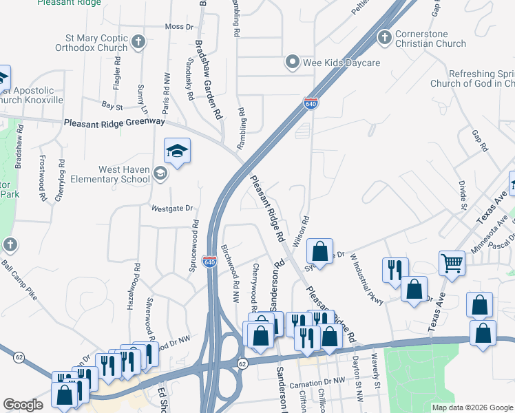 map of restaurants, bars, coffee shops, grocery stores, and more near 3128 Rustic Charm in Knoxville
