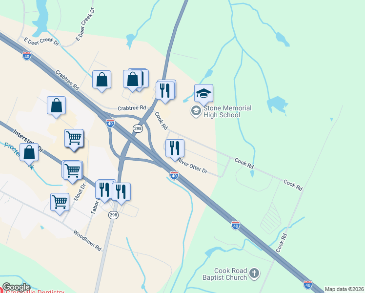 map of restaurants, bars, coffee shops, grocery stores, and more near in Crossville
