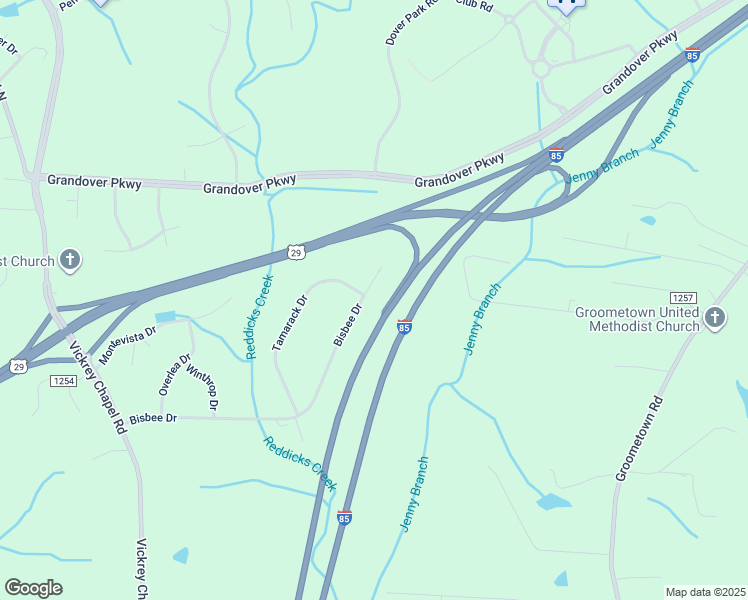 map of restaurants, bars, coffee shops, grocery stores, and more near 4707 Bisbee Drive in Greensboro