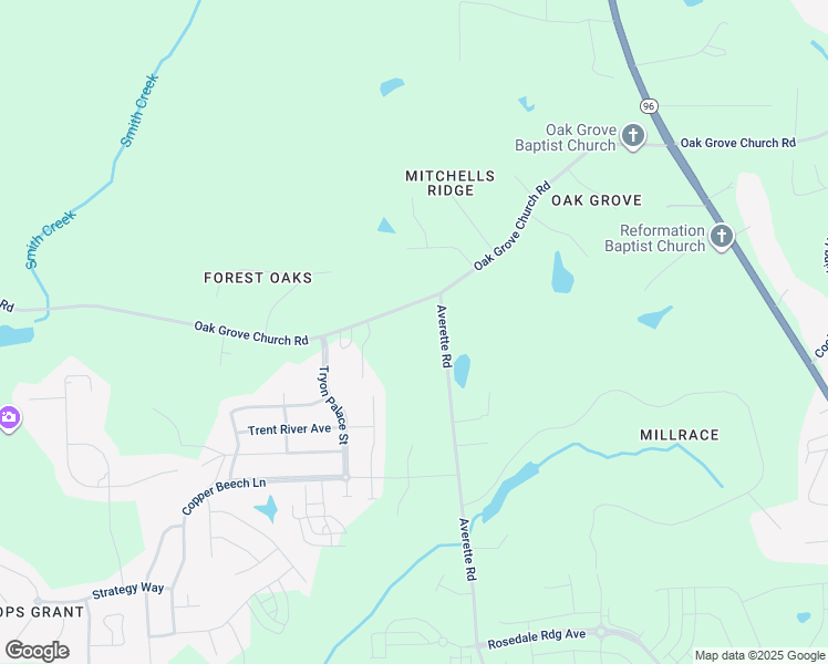 map of restaurants, bars, coffee shops, grocery stores, and more near 1812 Oak Grove Church Road in Wake Forest