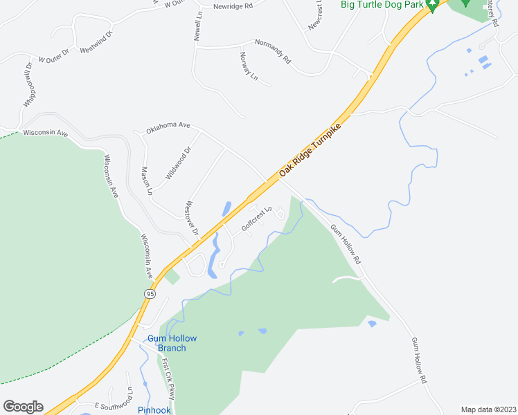 map of restaurants, bars, coffee shops, grocery stores, and more near 145 Golfcrest Lane in Oak Ridge