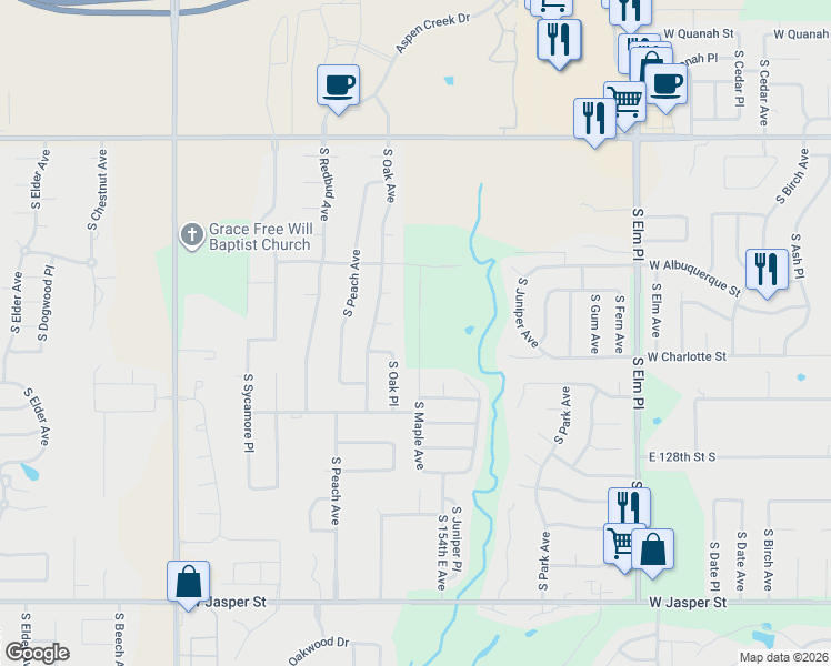 map of restaurants, bars, coffee shops, grocery stores, and more near 1404 West Decatur Street in Broken Arrow