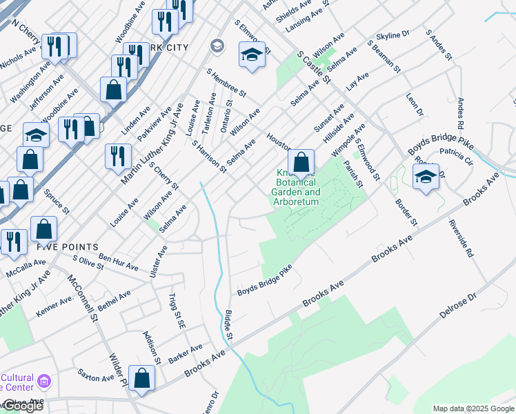 map of restaurants, bars, coffee shops, grocery stores, and more near 2639 Wimpole Avenue in Knoxville