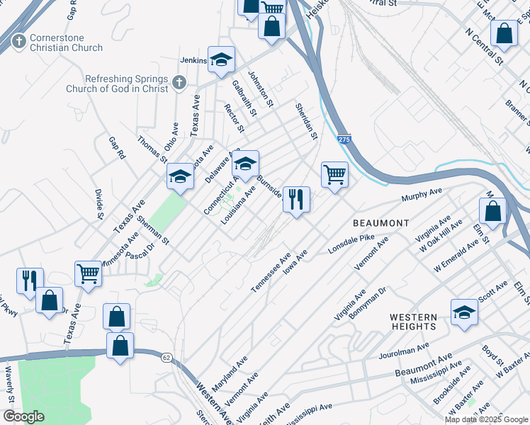 map of restaurants, bars, coffee shops, grocery stores, and more near 1332 New York Avenue in Knoxville