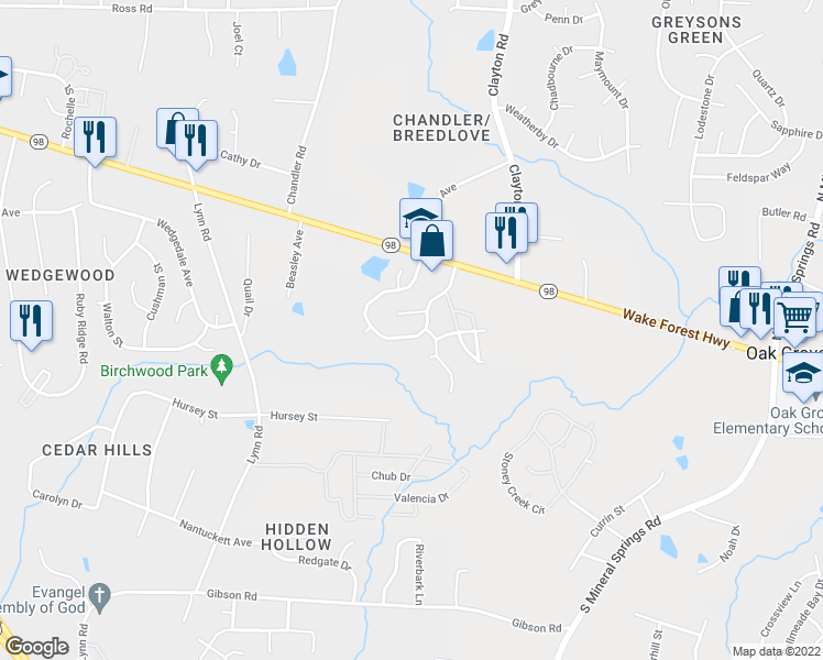 map of restaurants, bars, coffee shops, grocery stores, and more near 414 Ganyard Farm Way in Durham