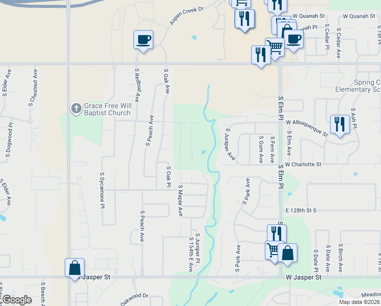 map of restaurants, bars, coffee shops, grocery stores, and more near 1208 West Decatur Place in Broken Arrow