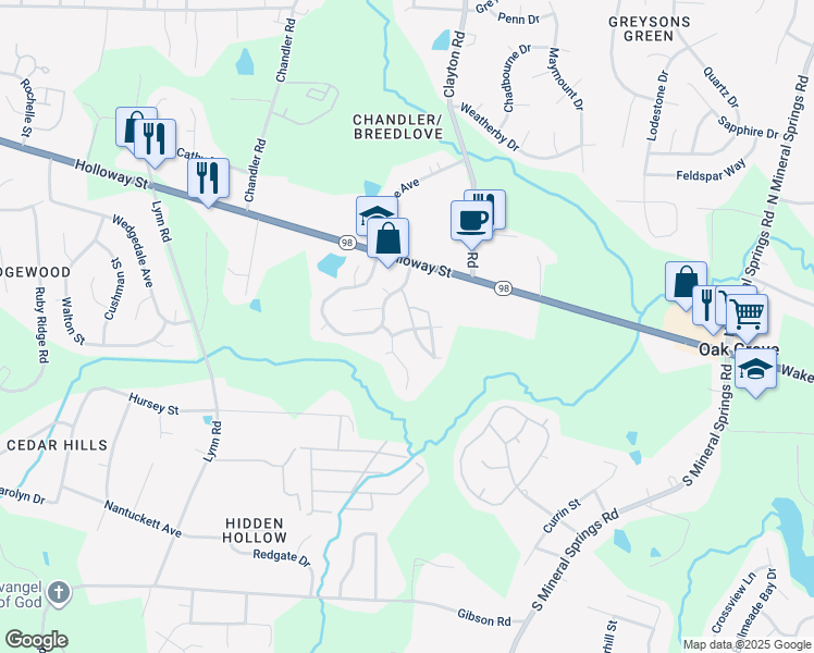 map of restaurants, bars, coffee shops, grocery stores, and more near 650 Ganyard Farm Way in Durham