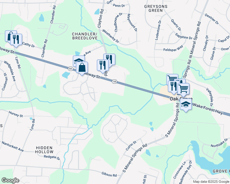 map of restaurants, bars, coffee shops, grocery stores, and more near 3420 Wake Forest Highway in Durham