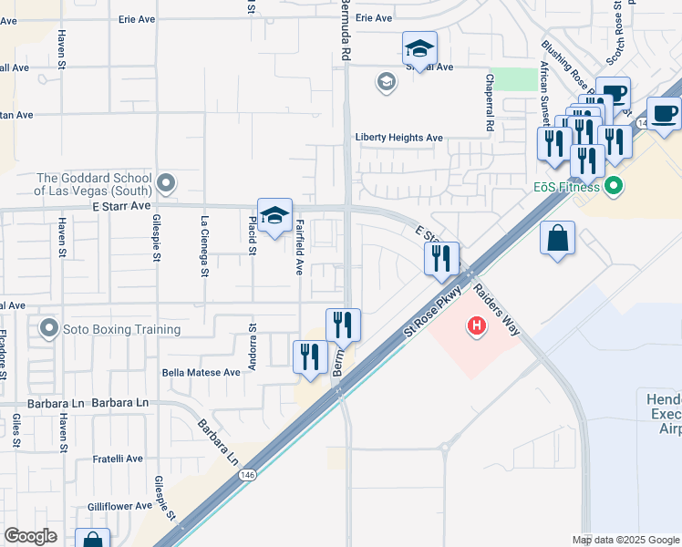 map of restaurants, bars, coffee shops, grocery stores, and more near 11425 Bermuda Road in Henderson