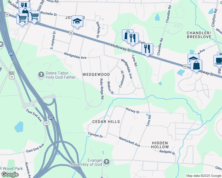 map of restaurants, bars, coffee shops, grocery stores, and more near 411 Walton Street in Durham