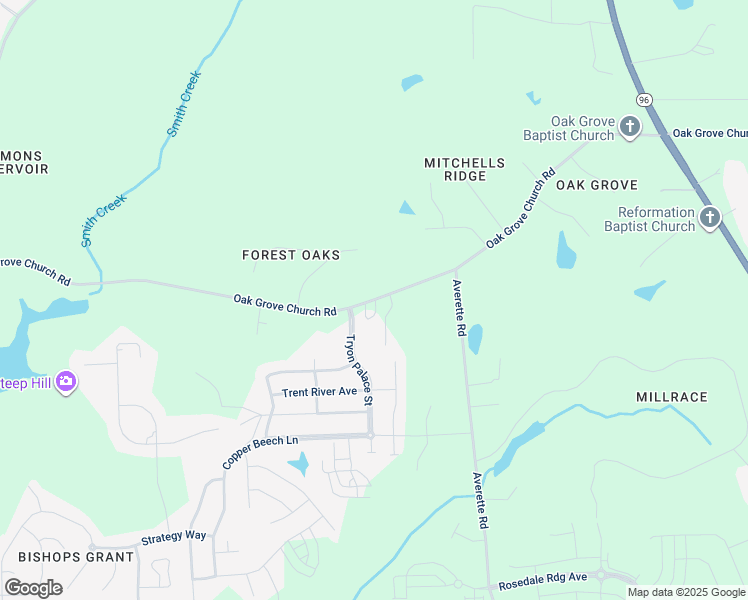 map of restaurants, bars, coffee shops, grocery stores, and more near 1812 Oak Grove Church Road in Wake Forest