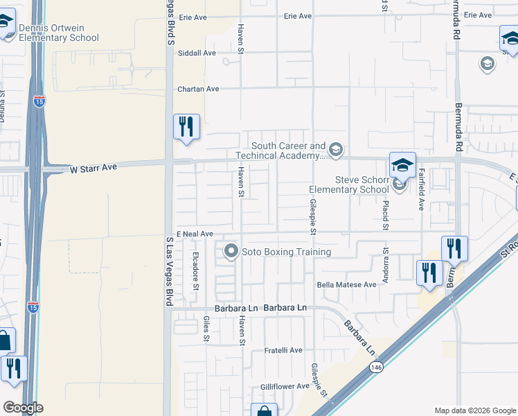 map of restaurants, bars, coffee shops, grocery stores, and more near 124 Nola Stream Court in Las Vegas