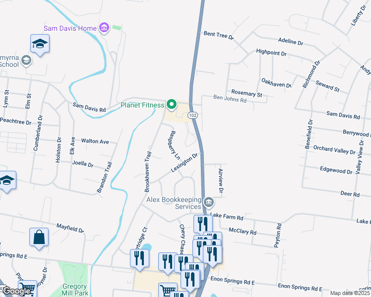 map of restaurants, bars, coffee shops, grocery stores, and more near 600 Nissan Drive in Smyrna