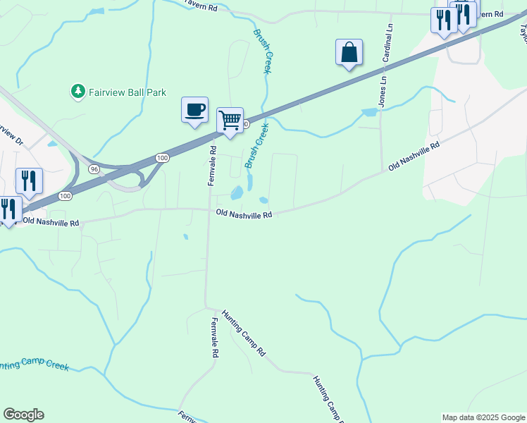 map of restaurants, bars, coffee shops, grocery stores, and more near 7426 Old Nashville Road in Fairview