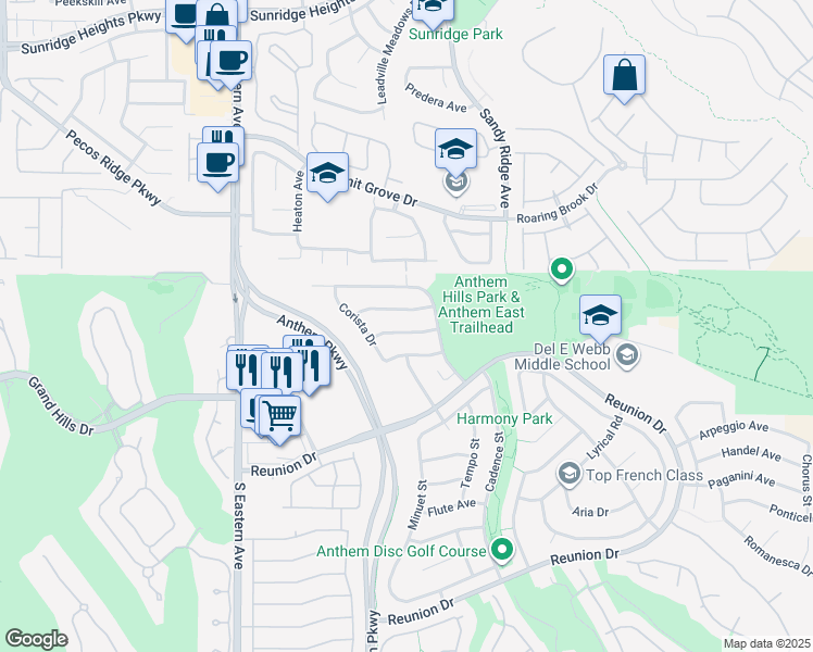 map of restaurants, bars, coffee shops, grocery stores, and more near 2420 Taragato Avenue in Henderson