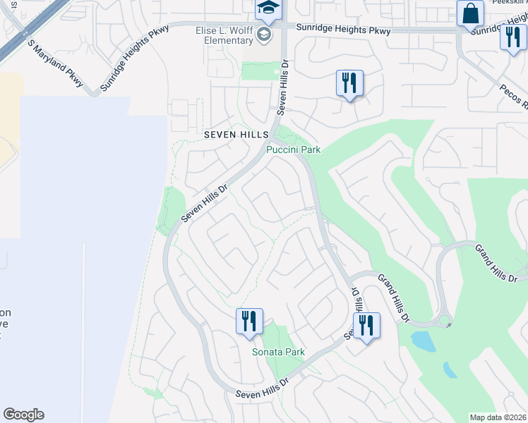 map of restaurants, bars, coffee shops, grocery stores, and more near 3031 Via Sarafina Drive in Henderson