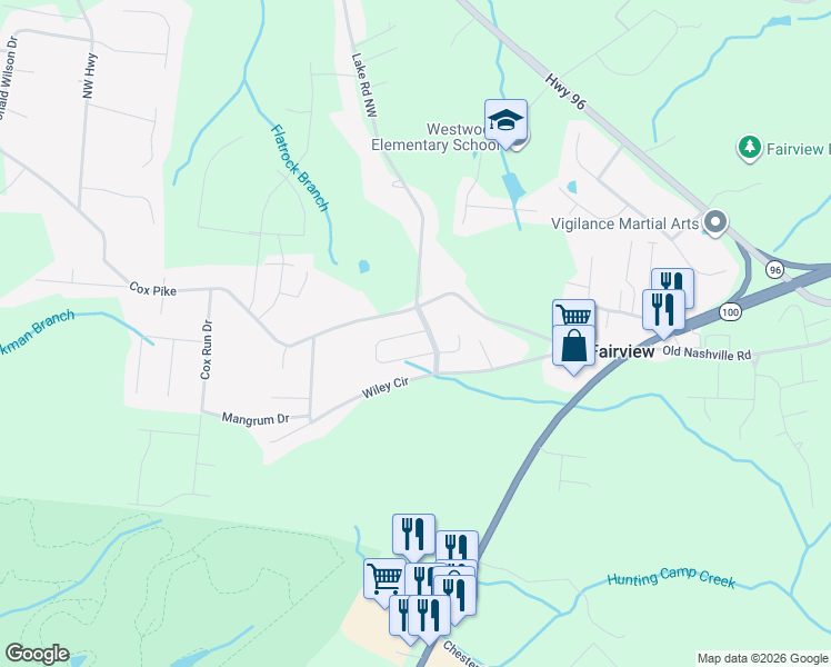 map of restaurants, bars, coffee shops, grocery stores, and more near 7502 Nathaniel Woods Boulevard in Fairview