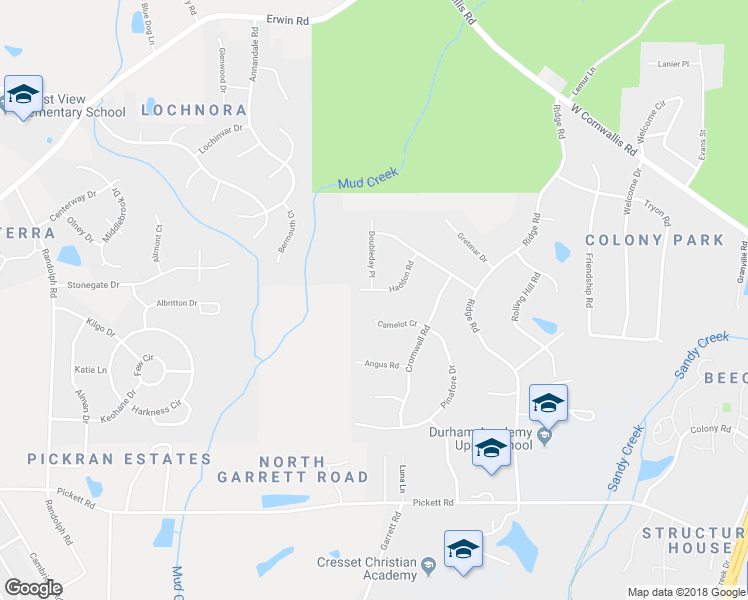 map of restaurants, bars, coffee shops, grocery stores, and more near 3233 Haddon Road in Durham