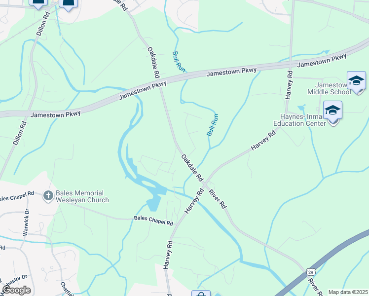 map of restaurants, bars, coffee shops, grocery stores, and more near 551 Oakdale Road in Jamestown