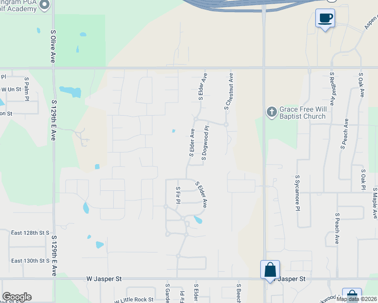 map of restaurants, bars, coffee shops, grocery stores, and more near 2618 West Baton Rouge Place in Broken Arrow
