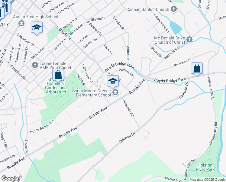 map of restaurants, bars, coffee shops, grocery stores, and more near 3001 Brooks Avenue in Knoxville
