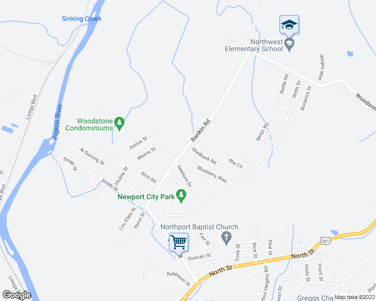 map of restaurants, bars, coffee shops, grocery stores, and more near 502 Shellbark Road in Newport